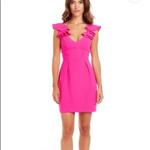 Amanda Uprichard Gimlet Ruffle Mini Dress Hot Pink